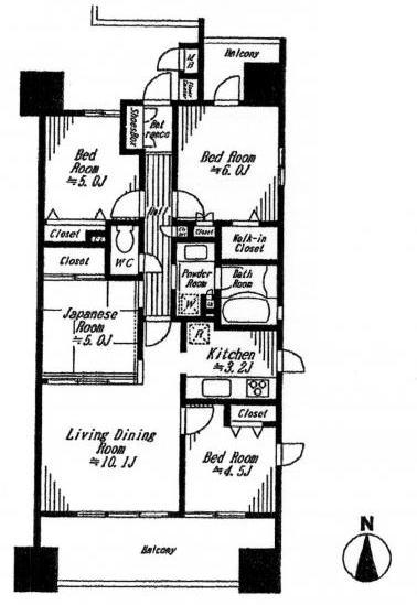 Floor plan. 4LDK, Price 35,800,000 yen, Occupied area 74.65 sq m , Balcony area 12.44 sq m 7 floor ・ Per southeast angle room, Day ・ Good view