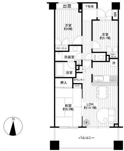 Floor plan. 3LDK, Price 28.8 million yen, Occupied area 69.65 sq m , Balcony area 12.6 sq m