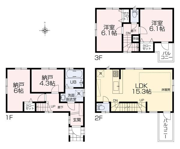 Floor plan. (B Building), Price 30,800,000 yen, 4LDK, Land area 62.08 sq m , Building area 87.22 sq m