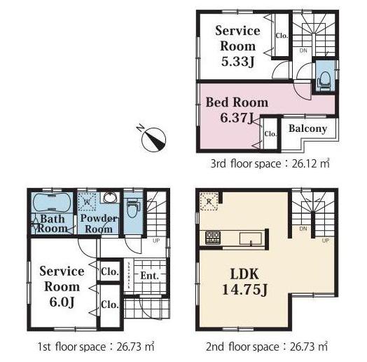 Floor plan. (Building 2), Price 29,800,000 yen, 1LDK+2S, Land area 64.52 sq m , Building area 79.58 sq m