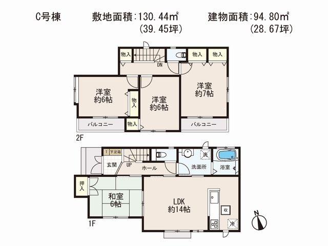 Floor plan. (C Building), Price 42,800,000 yen, 4LDK, Land area 130.44 sq m , Building area 94.8 sq m