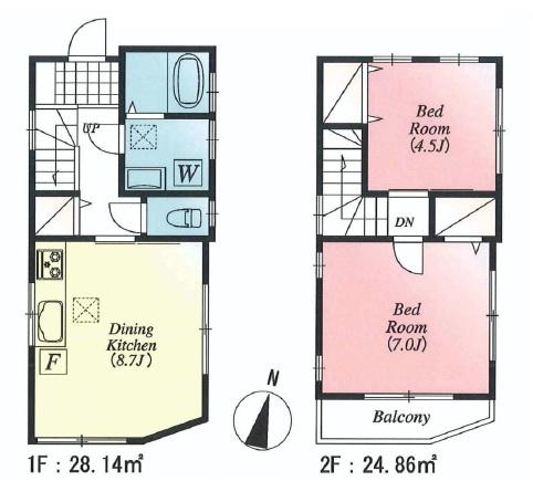 Floor plan. 22,800,000 yen, 2DK, Land area 76.34 sq m , Building area 53 sq m