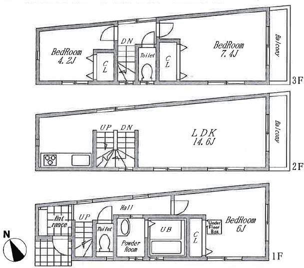 Floor plan. 29,800,000 yen, 3LDK, Land area 51.17 sq m , Building area 82.4 sq m wide span on the south side, Warm house