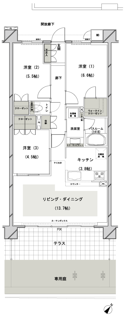 Floor: 3LDK + WIC, the occupied area: 74.34 sq m
