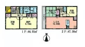 Floor plan. (Building 2), Price 41,800,000 yen, 3LDK+S, Land area 123.68 sq m , Building area 92.33 sq m