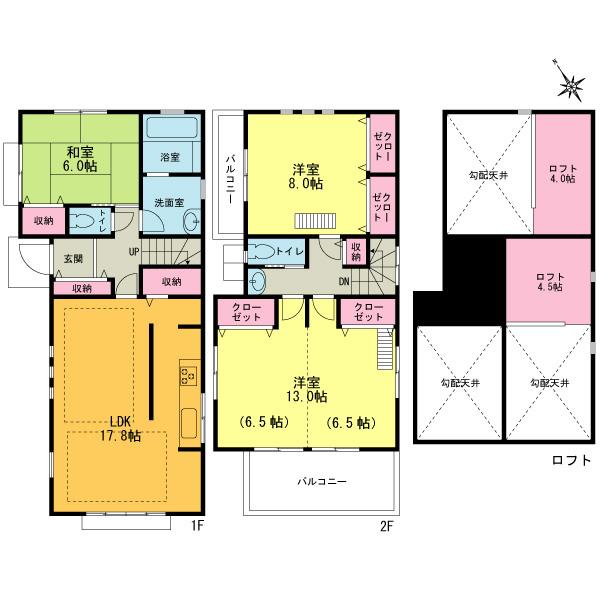 Floor plan. (East Building), Price 42,800,000 yen, 3LDK, Land area 145.33 sq m , Building area 137.8 sq m