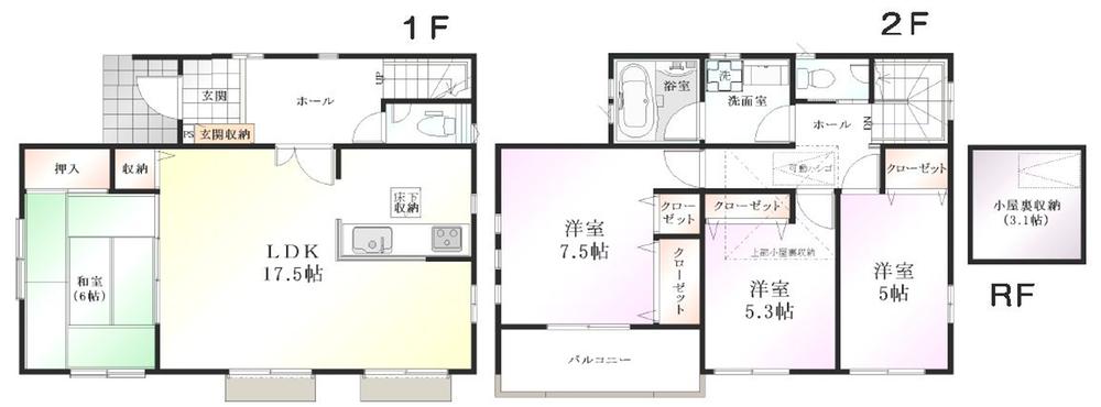 Floor plan. (Building 2), Price 36,800,000 yen, 4LDK, Land area 105.55 sq m , Building area 102.27 sq m