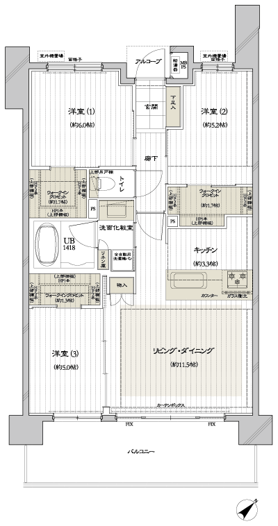 Floor: 3LD ・ K + 3WIC, occupied area: 71.02 sq m