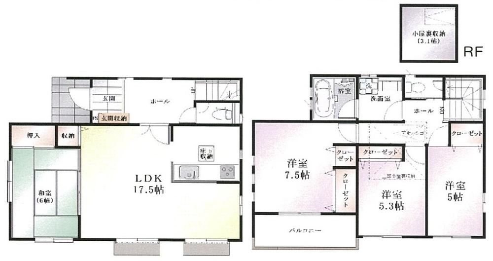 Floor plan. (Building 2), Price 36,800,000 yen, 4LDK, Land area 105.55 sq m , Building area 102.27 sq m