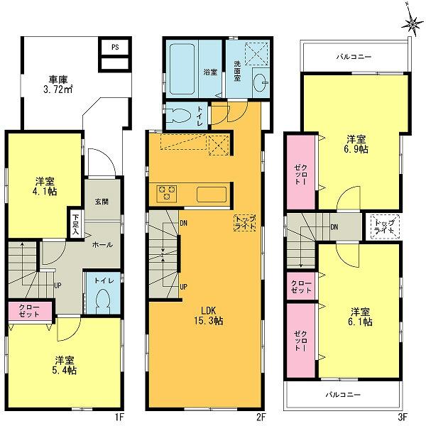 Floor plan. (4 Building), Price 34,800,000 yen, 4LDK, Land area 68.05 sq m , Building area 102.88 sq m