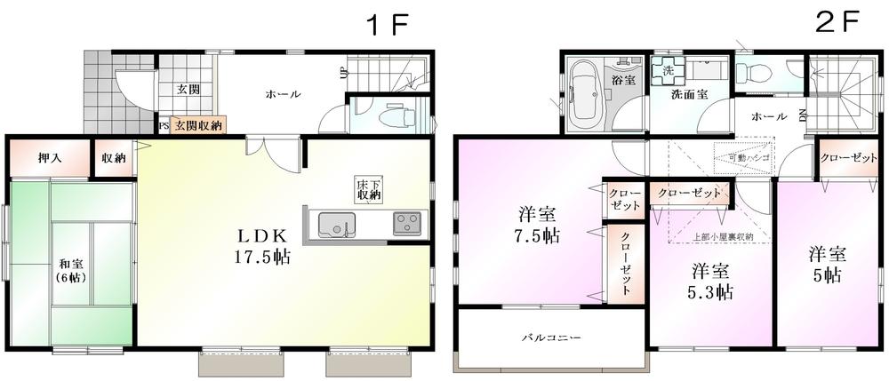 Floor plan. (Building 2), Price 36,800,000 yen, 4LDK, Land area 105.55 sq m , Building area 102.27 sq m