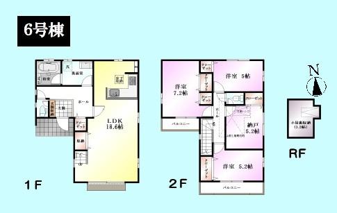 Floor plan. (6 Building), Price 36,800,000 yen, 3LDK+S, Land area 105.41 sq m , Building area 101.02 sq m