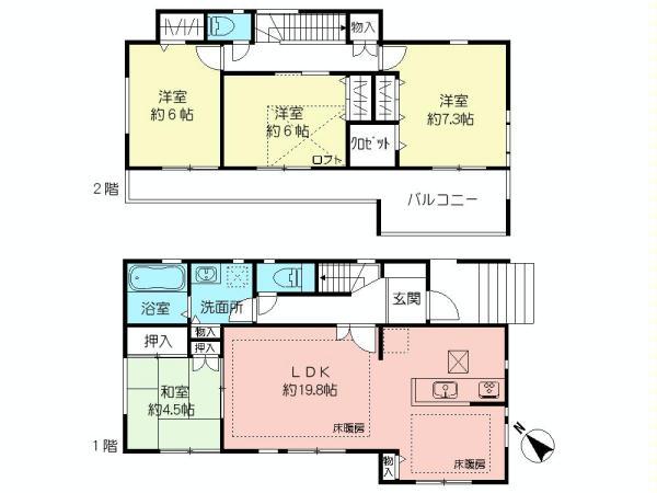 Floor plan. 54,800,000 yen, 4LDK, Land area 141.24 sq m , Building area 104.74 sq m