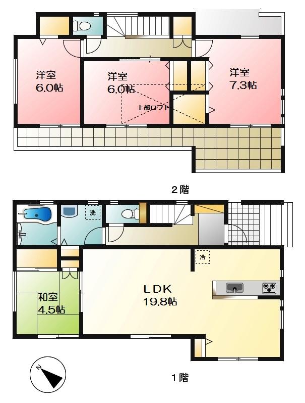Floor plan. 54,800,000 yen, 4LDK, Land area 141.24 sq m , Building area 104.74 sq m
