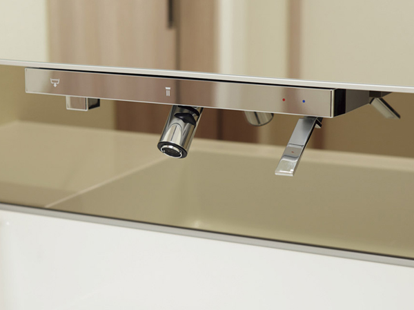 Bathing-wash room.  [Float line faucet] Easy-to-use because of the upward spouting, Adopted excellent float line faucets also in design. Since the faucet is eliminated from the counter surface, It will care even easier.