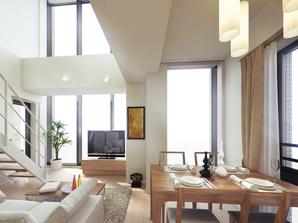 Living.  [LIVING DINING] Full of airy atrium charming living ・ dining. (F type living ・ Dining Rendering)