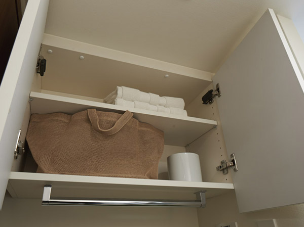 Receipt.  [Laundry Area top shelf cupboard] At the top of the washing machine yard, We established a convenient hanging cupboard for storage, such as a detergent.