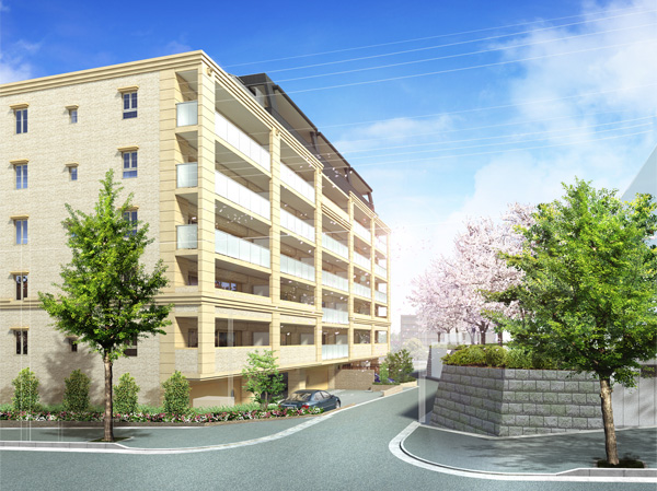 Shared facilities.  [Three-way corner lot × all houses southwestward] Overall plan that in the land of the three-way open and "light", "Wind" dances. Open grounds shape the three sides facing the road. Ventilation is blessed with the feeling of openness precisely because corner lot ・ Lighting resistance can be expected. Also, Southwestward all dwelling units. You can enjoy the rich sunshine and pleasant feeling of opening faces the cherry blossoms in the spring. (Exterior view)