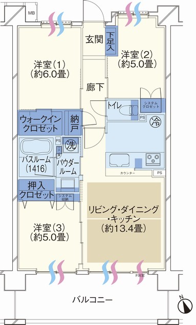 Building structure. F type ・ 3LDK footprint / 65.15 sq m balcony area / 12.60 sq m