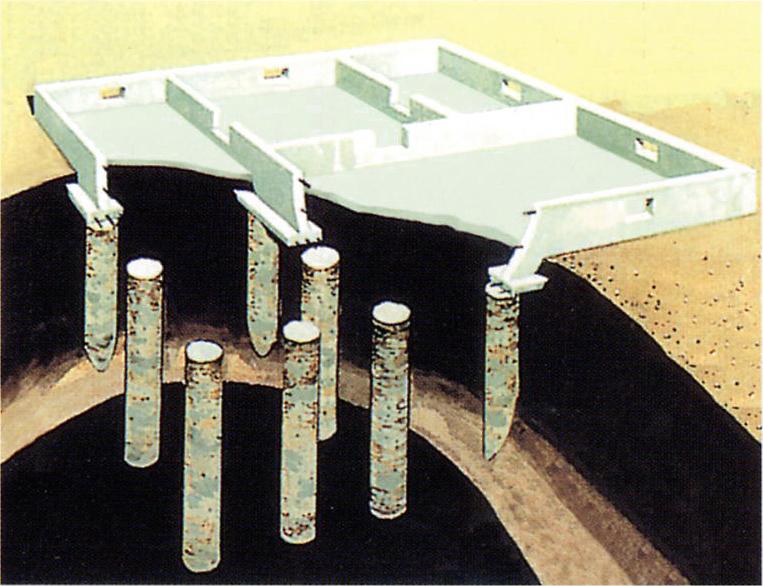 Construction ・ Construction method ・ specification. Instill a cylindrical column with a diameter of about 50CM in the ground, if necessary on the basis of the ground survey results, We do the very large-scale ground improvement work reminiscent of a "large tree roots.".