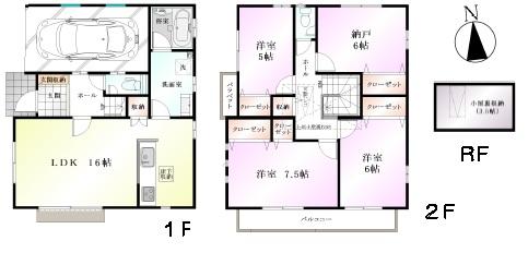 Floor plan. (7 Building), Price 37,800,000 yen, 3LDK+S, Land area 105.34 sq m , Building area 114.27 sq m