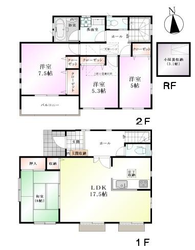 Floor plan. (Building 2), Price 36,800,000 yen, 4LDK, Land area 105.55 sq m , Building area 102.27 sq m
