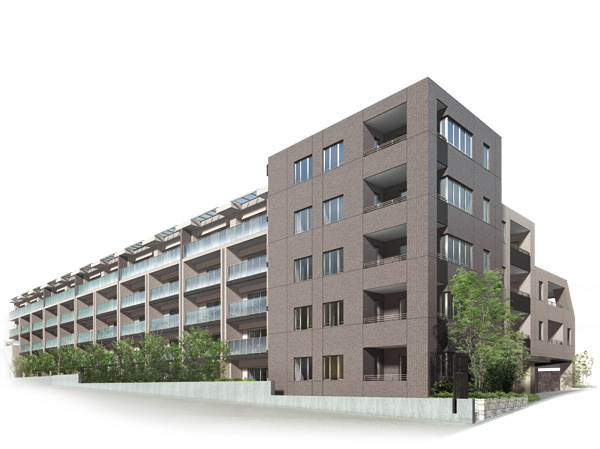 Features of the building.  [Exterior CG] It boasts the symbol tree and the entrance, The face of the building "gate Terrace". It arranged the planting season before the north side of the roof and first floor dwelling unit Terrace, Overall plan consisting of a "season terrace" The two buildings construction of moisture with enhanced private property, While aware of the style of the garden city, By the rich facade to change, Draw a long time can love mansion of quality.