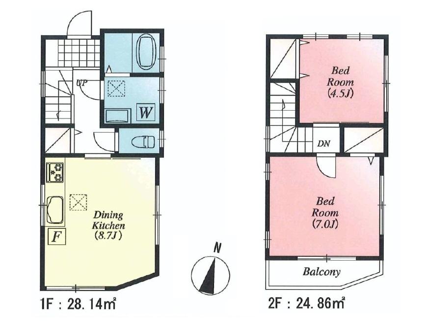 Floor plan. 22,800,000 yen, 2DK, Land area 76.34 sq m , Building area 53 sq m is a waste with no functional floor plan.