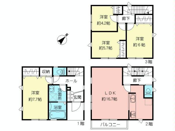 Floor plan. (Building 2), Price 36,800,000 yen, 4LDK, Land area 60.14 sq m , Building area 101.02 sq m