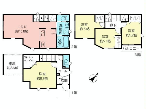 Floor plan. (4 Building), Price 38,800,000 yen, 4LDK, Land area 62.7 sq m , Building area 109.71 sq m