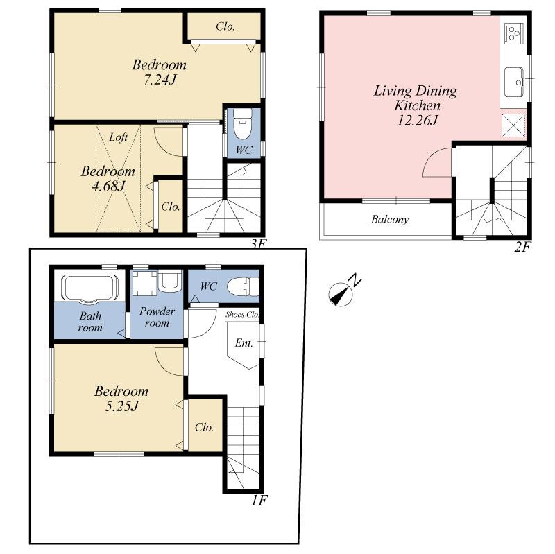 Floor plan. 37,800,000 yen, 3LDK, Land area 48.65 sq m , Building area 76.16 sq m