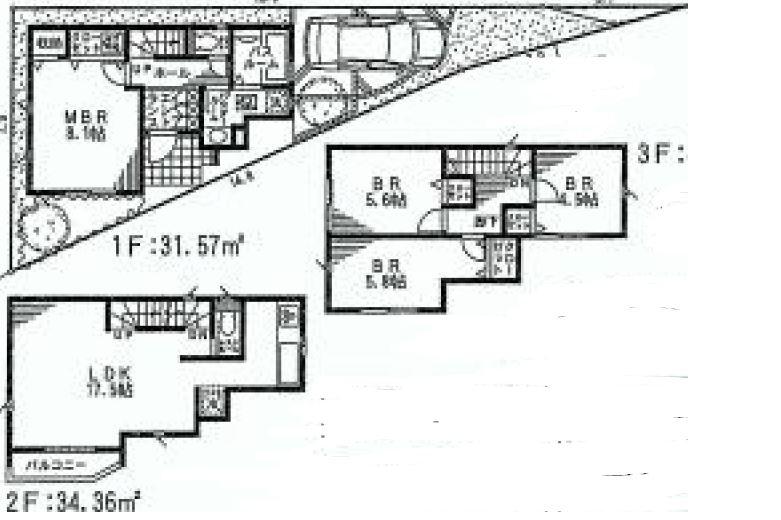 Floor plan. (1 Building), Price 37,800,000 yen, 4LDK, Land area 71.39 sq m , Building area 101.02 sq m