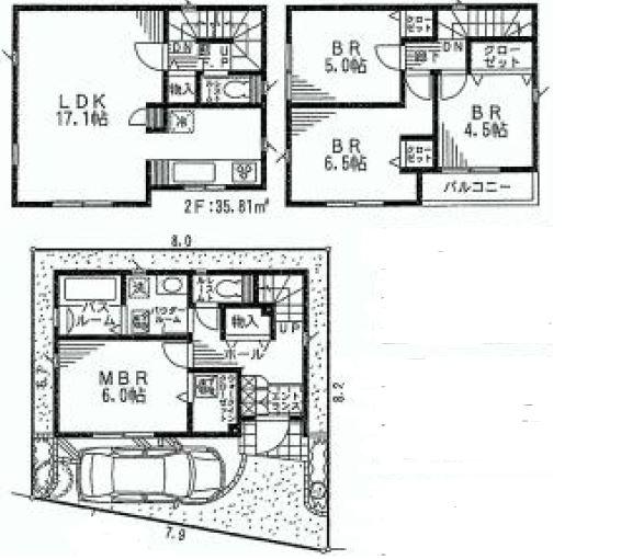 Floor plan. (3 Building), Price 36,800,000 yen, 4LDK, Land area 60.12 sq m , Building area 100.39 sq m