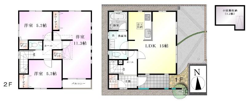 Floor plan. (5 Building), Price 51,800,000 yen, 3LDK, Land area 95.33 sq m , Building area 92.33 sq m