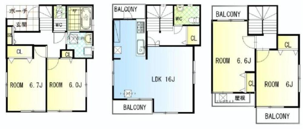 Floor plan. (3 Building), Price 49,500,000 yen, 4LDK, Land area 68.51 sq m , Building area 103.5 sq m