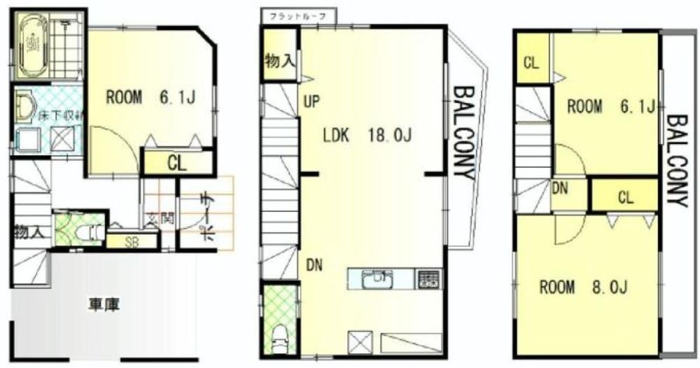 Floor plan. (6 Building), Price 51 million yen, 3LDK, Land area 63.47 sq m , Building area 105.88 sq m