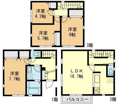 Floor plan. (Building 2), Price 36,800,000 yen, 4LDK, Land area 60.14 sq m , Building area 101.02 sq m