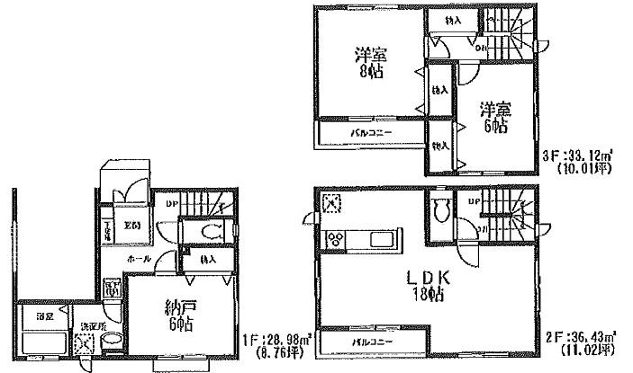 Floor plan. 50,800,000 yen, 3LDK, Land area 70.46 sq m , Building area 98.53 sq m