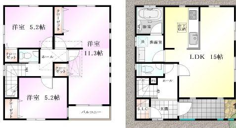 Floor plan. (5 Building), Price 51,800,000 yen, 3LDK, Land area 95.33 sq m , Building area 92.33 sq m