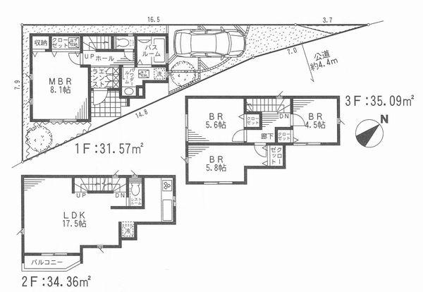 Floor plan. (1 Building), Price 37,800,000 yen, 4LDK, Land area 71.39 sq m , Building area 101.02 sq m