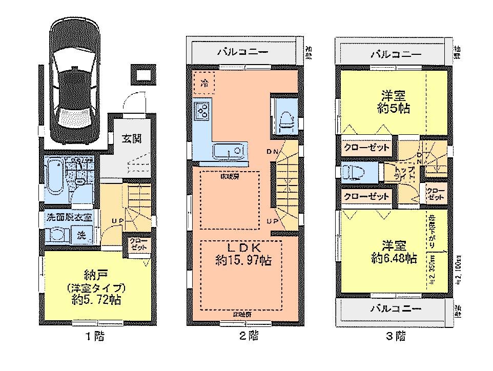 Floor plan. (B Building), Price 38,800,000 yen, 3LDK, Land area 51.13 sq m , Building area 89.99 sq m
