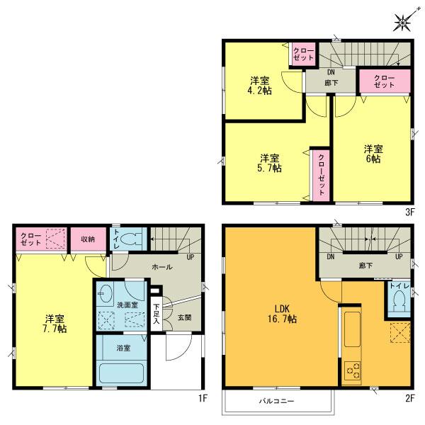Floor plan. (Building 2), Price 36,800,000 yen, 4LDK, Land area 60.14 sq m , Building area 101.02 sq m