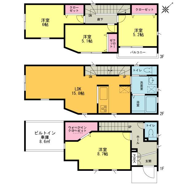 Floor plan. (4 Building), Price 38,800,000 yen, 4LDK, Land area 62.7 sq m , Building area 109.71 sq m