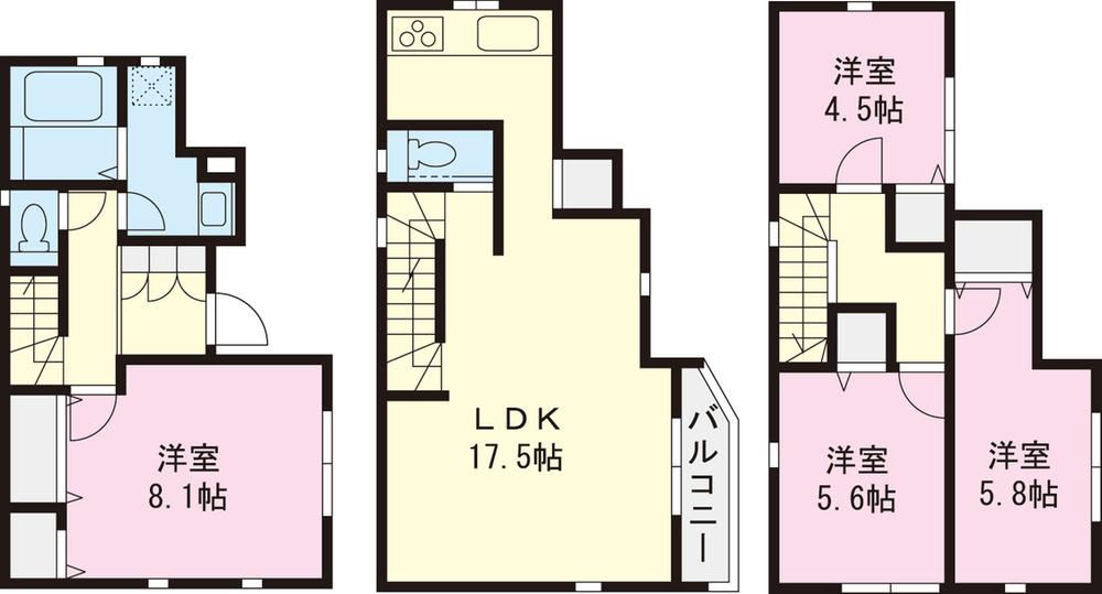 Floor plan. (1 Building), Price 37,800,000 yen, 4LDK, Land area 71.39 sq m , Building area 101.02 sq m