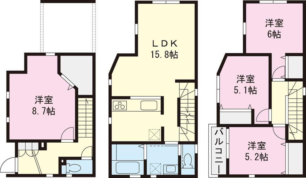 Floor plan. (4 Building), Price 38,800,000 yen, 4LDK, Land area 62.7 sq m , Building area 101.02 sq m