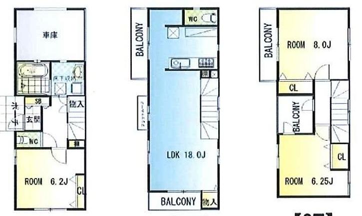 Floor plan. (Building 2), Price 48,500,000 yen, 3LDK, Land area 63.57 sq m , Building area 106.38 sq m
