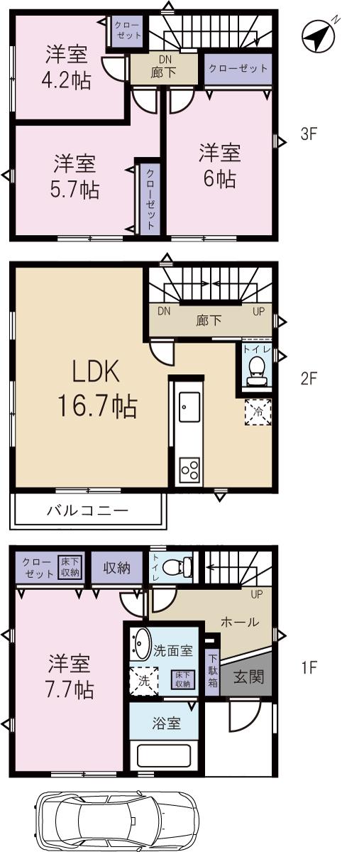 Floor plan. (Building 2), Price 36,800,000 yen, 4LDK, Land area 60.14 sq m , Building area 101.02 sq m