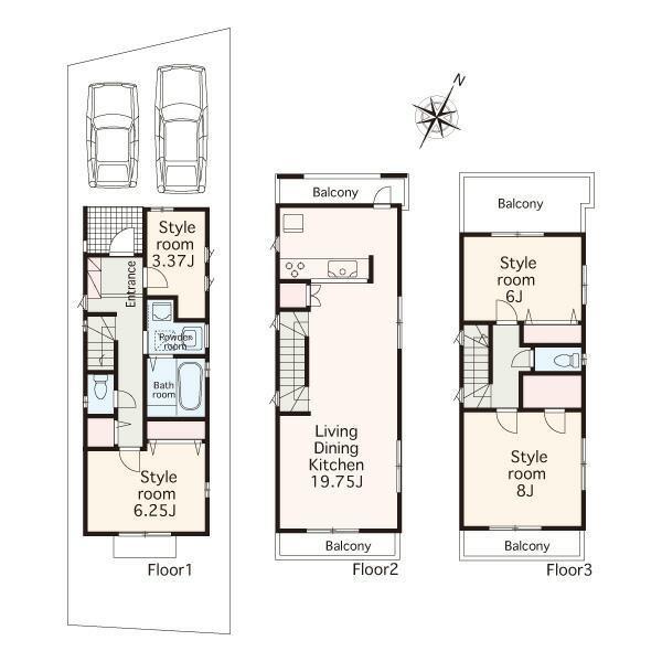 Floor plan. 49,800,000 yen, 3LDK, Land area 83.98 sq m , Building area 107 sq m