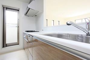 Kitchen (1 Building / August 2013 shooting). Dish washing and drying machines and enamel panel installation of water-saving