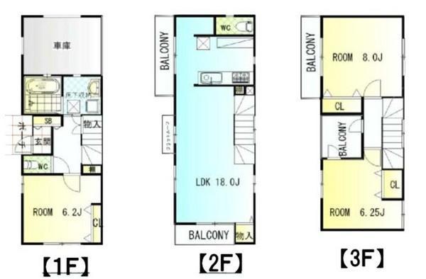 Floor plan. 48,500,000 yen, 3LDK, Land area 63.57 sq m , Building area 106.38 sq m